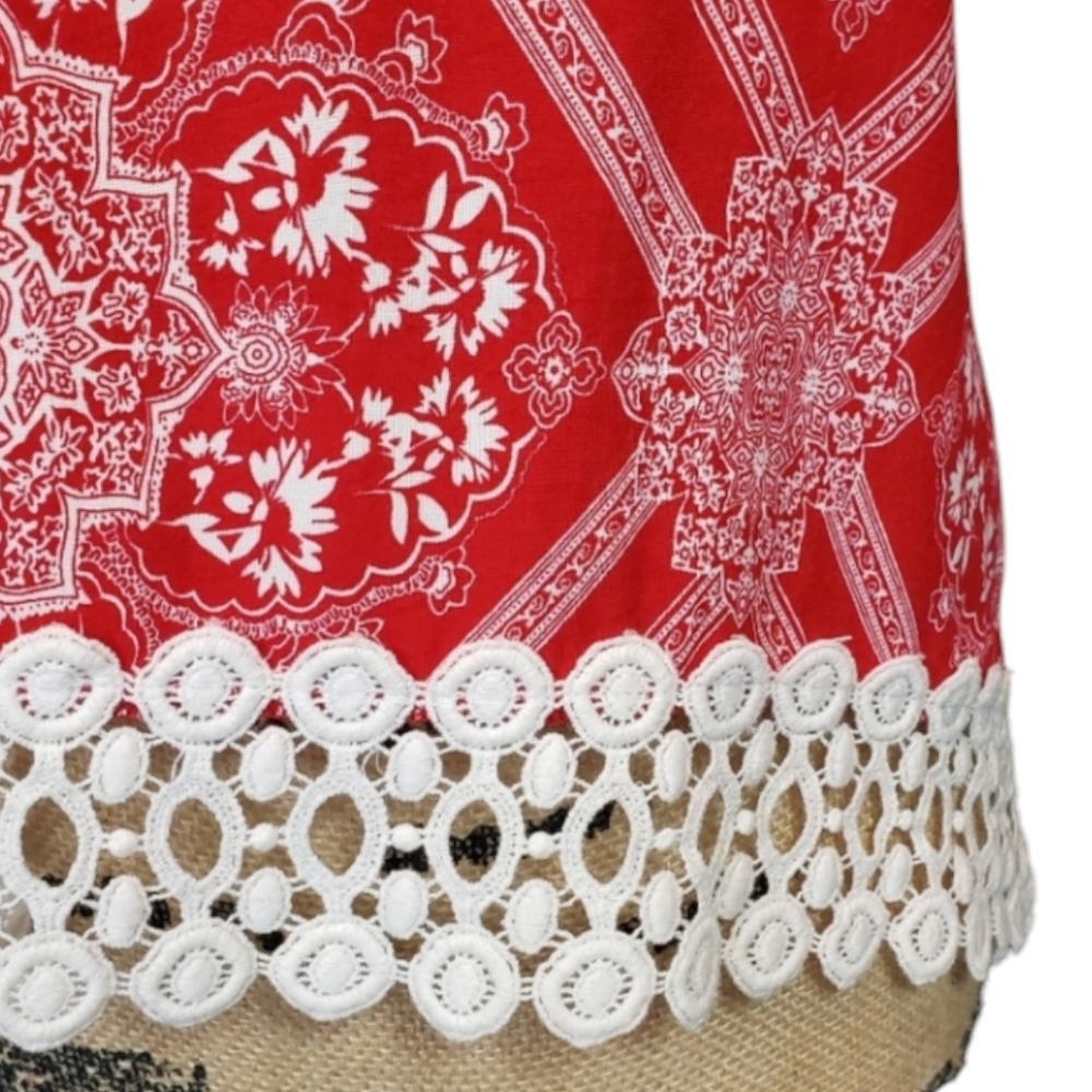NWOT Liberty Love Boho Tank Top Red White Crochet Hem - Picture 3 of 8